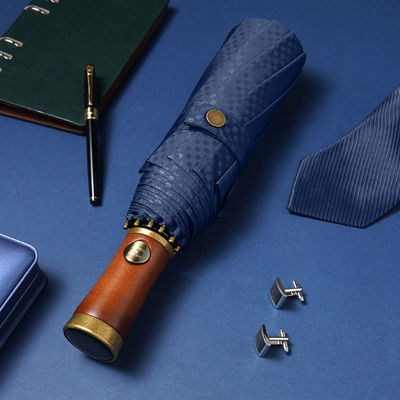 Paraguas publicitarios para hombres X315 BSCI Automático Evitar el viento Lujo Dorado mango de madera