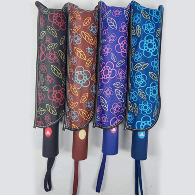 Paraguas semiautomático triple plegado con diseño de patrón único y diámetro abierto de 97 cm