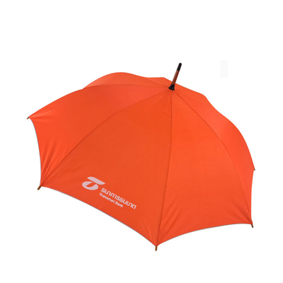 Auto Abierto Paraguas de cuerpo entero Naranja Logotipo de banco personalizado mango con diámetro de 100 cm