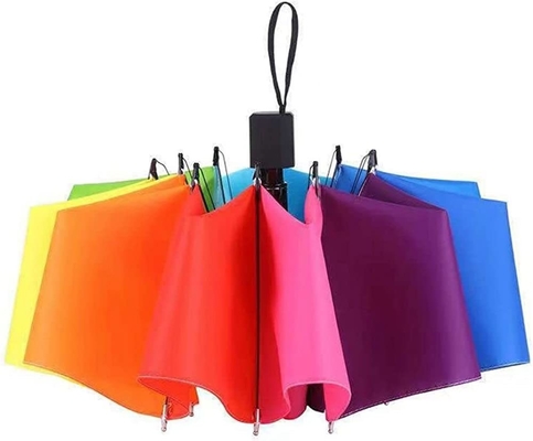 Colorido diseño del arco iris 3 Paraguas manual plegable con costillas resistentes al viento y de fibra de vidrio metálica
