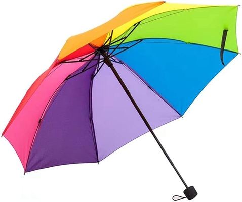Colorido diseño del arco iris 3 Paraguas manual plegable con costillas resistentes al viento y de fibra de vidrio metálica