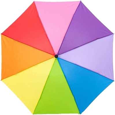 Colorido diseño del arco iris 3 Paraguas manual plegable con costillas resistentes al viento y de fibra de vidrio metálica