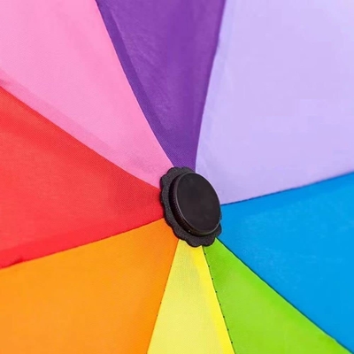 Colorido diseño del arco iris 3 Paraguas manual plegable con costillas resistentes al viento y de fibra de vidrio metálica
