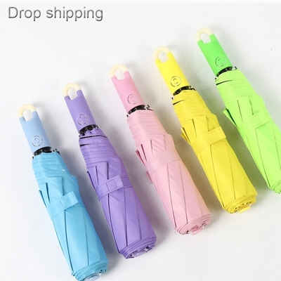 Cerradura de la cabeza de la manija de color puro personalizado sombrilla plegable con logotipos de impresión automática completa