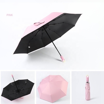 Cerradura de la cabeza de la manija de color puro personalizado sombrilla plegable con logotipos de impresión automática completa