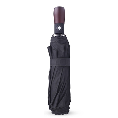 Completamente automático 10 costillas resistente al viento mango de madera sólida grabado con tres plegados sombrilla de negocios para hombres