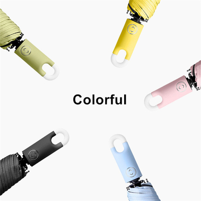 Paraguas de lluvia y sol totalmente automático con manija de bloqueo de color sólido estilo de diseño triple
