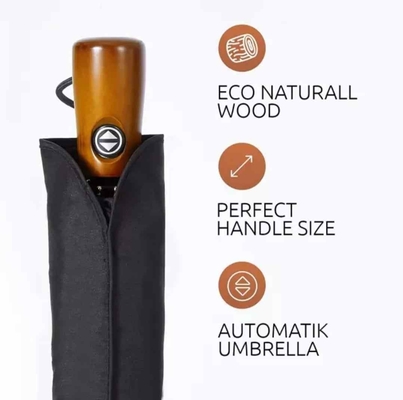 Diseño de campo 23 pulgadas mango de madera Abierto y cerrado automáticamente 3 sombrillas plegables con 10 costillas