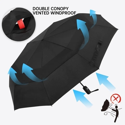 Color personalizado Resistente al viento Mochila plegable pequeña Paraguas para doble capa falsa