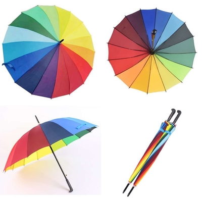 Paraguas de 16K abierto automáticamente con iriscencia personalizada e impresión en diseño gradual colorido