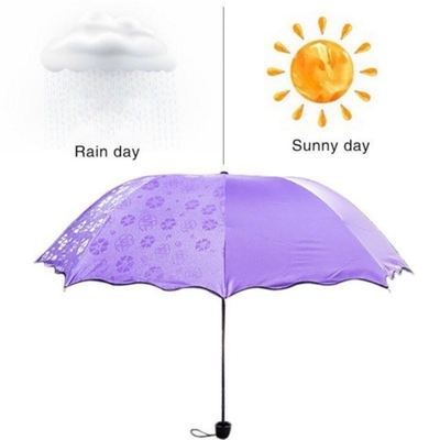 Estilo de diseño minimalista Magia UV plegable Sol lluvia Paraguas a prueba de viento con flores