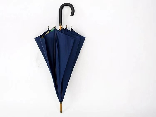 Estilo de diseño minimalista Paraguas doble impreso con eje de madera y mango de gancho