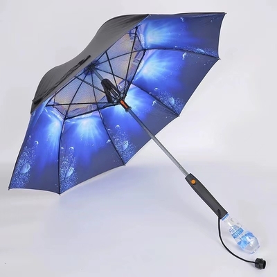 Paraguas para el mercado al aire libre con ventilador incorporado e impresión personalizada con spray de agua