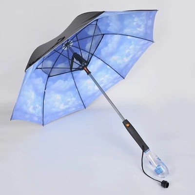 Paraguas para el mercado al aire libre con ventilador incorporado e impresión personalizada con spray de agua