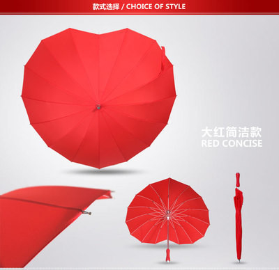 Adultos Creativo Rojo Brillante Con forma de corazón sombrilla de mango largo para la boda