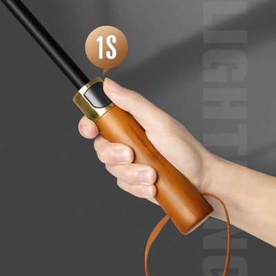 190T Pongee Largo mango 3 plegado mango de madera sombrilla de negocios para hombres más tamaño a prueba de viento Golf Regalo sombrilla logotipo personalizado