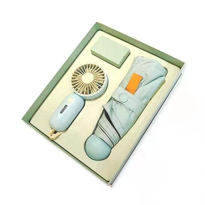 Regalo de paraguas con caja personalizada Todo en 1 Función USB Recargable Mini ventilador portátil