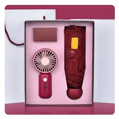 Regalo de paraguas con caja personalizada Todo en 1 Función USB Recargable Mini ventilador portátil