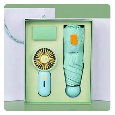 Regalo de paraguas con caja personalizada Todo en 1 Función USB Recargable Mini ventilador portátil
