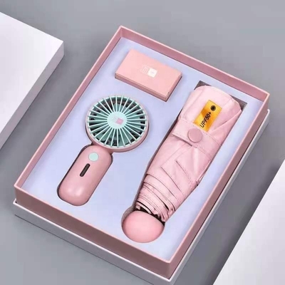 Regalo de paraguas con caja personalizada Todo en 1 Función USB Recargable Mini ventilador portátil