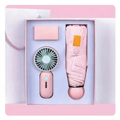 Regalo de paraguas con caja personalizada Todo en 1 Función USB Recargable Mini ventilador portátil