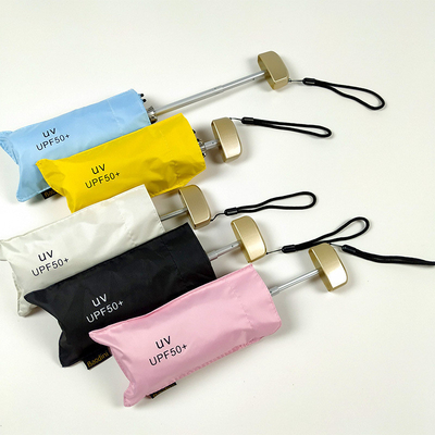 Viaje con estilo con Super Mini Pocket Anti UV Paraguas de oro de metal de fibra de vidrio costillas
