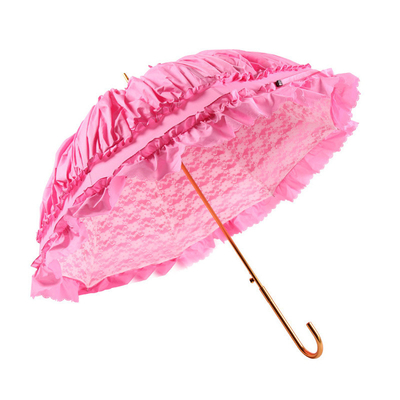 8K costillas de acero Semi automático sombrillas de encaje de princesa para mujeres Color rosa Logotipo personalizado