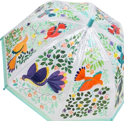 Japón estilo impermeable para niños sombrilla de impresión completa de fibra de vidrio marco gancho mango