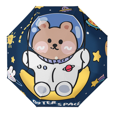 Astronauta dibujo animado Paraguas automático para niños para la escuela primaria y el jardín de infantes