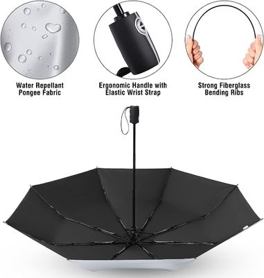 Poliéster UPF 50 Protección solar a prueba de viento Paraguas de viaje de 46 &quot;Paraguas para automóviles de revestimiento de plata