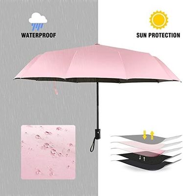 Arco de metal sombrilla de viaje rosa para mujeres sombrilla de sol ligera apertura automática