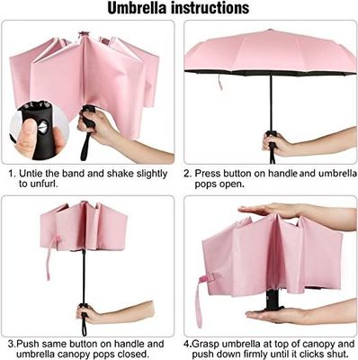 Arco de metal sombrilla de viaje rosa para mujeres sombrilla de sol ligera apertura automática