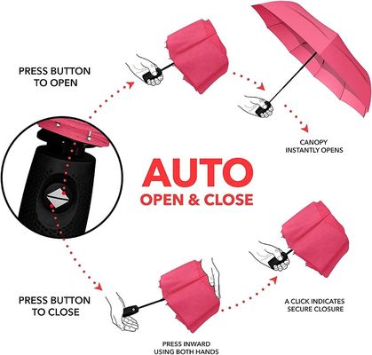 23 pulgadas * 10k Color de polvo rosa falso doble sombrilla de viaje para fácil manejo