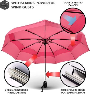 23 pulgadas * 10k Color de polvo rosa falso doble sombrilla de viaje para fácil manejo