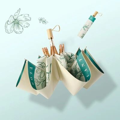 Impresión de flores de estilo clásico en China Mangos de madera 3 sombrillas plegables para la decoración de bodas