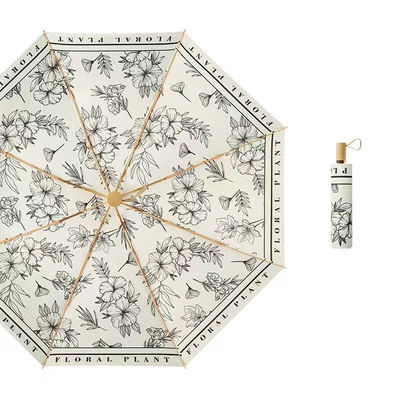 Impresión de flores de estilo clásico en China Mangos de madera 3 sombrillas plegables para la decoración de bodas