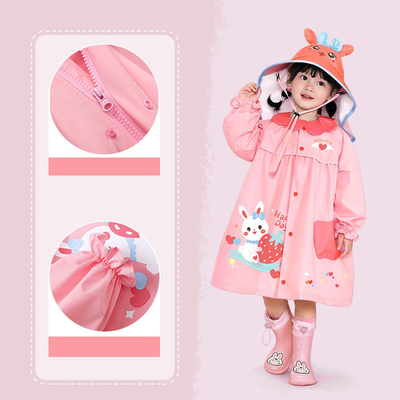 Polyester Taffeta Abrigos de lluvia para niños Impresión de dibujos animados para aventuras al aire libre de las niñas