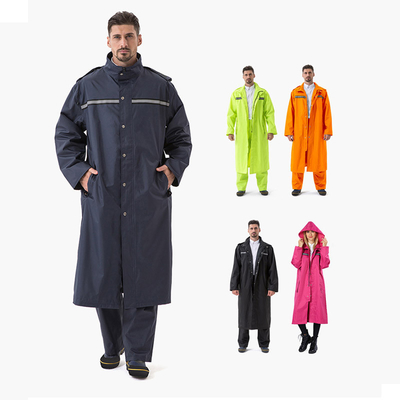 Hombres y mujeres Protección del trabajo Tejido de Oxford abrigo de lluvia reflector largo con logotipo personalizado