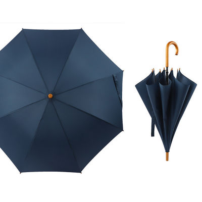 mango de gancho de madera 8 paraguas de costillas con marca de la empresa personalizada y tela de Pongee 190T