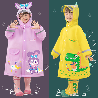 Impresión de logotipo personalizado EVA Bata de lluvia para niños con banda reflectante y borde agrandado