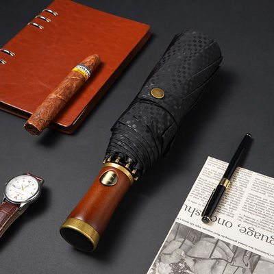 Paraguas publicitarios para hombres X315 BSCI Automático Evitar el viento Lujo Dorado mango de madera