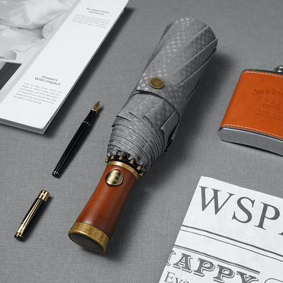 Paraguas publicitarios para hombres X315 BSCI Automático Evitar el viento Lujo Dorado mango de madera