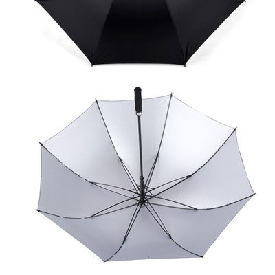 Peso ligero y portátil Auto Abierto Plata Revestido Paraguas de Golf con costillas de fibra de vidrio