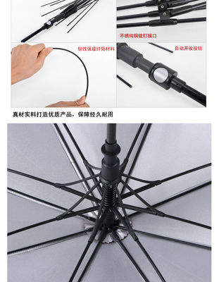 Peso ligero y portátil Auto Abierto Plata Revestido Paraguas de Golf con costillas de fibra de vidrio