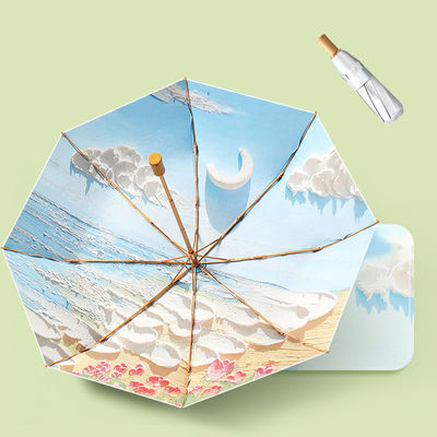 8 hueso de la mano abierta pintura con tinta protector solar paraguas todo en una función con mango especial