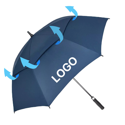 Logotipo personalizado Gran doble dosel ventilado sombrilla de golf a prueba de viento para volver a la escuela