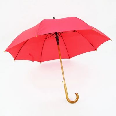 Automáticamente abierto marco de fibra de vidrio largo paraguas con mango de madera y diseño personalizado