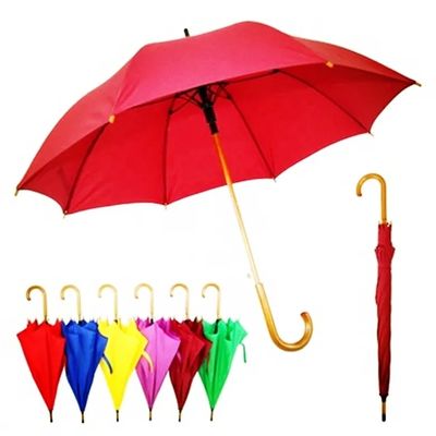 Automáticamente abierto marco de fibra de vidrio largo paraguas con mango de madera y diseño personalizado