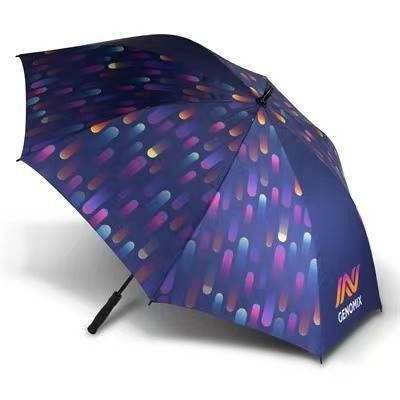 Logotipo personalizado Gran sombrilla de golf de sublimación recta para protección contra viento y lluvia