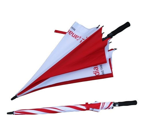 8 costillas de fibra de vidrio resistente al viento Paraguas de golf rojo y blanco con impresión de logotipo personalizado